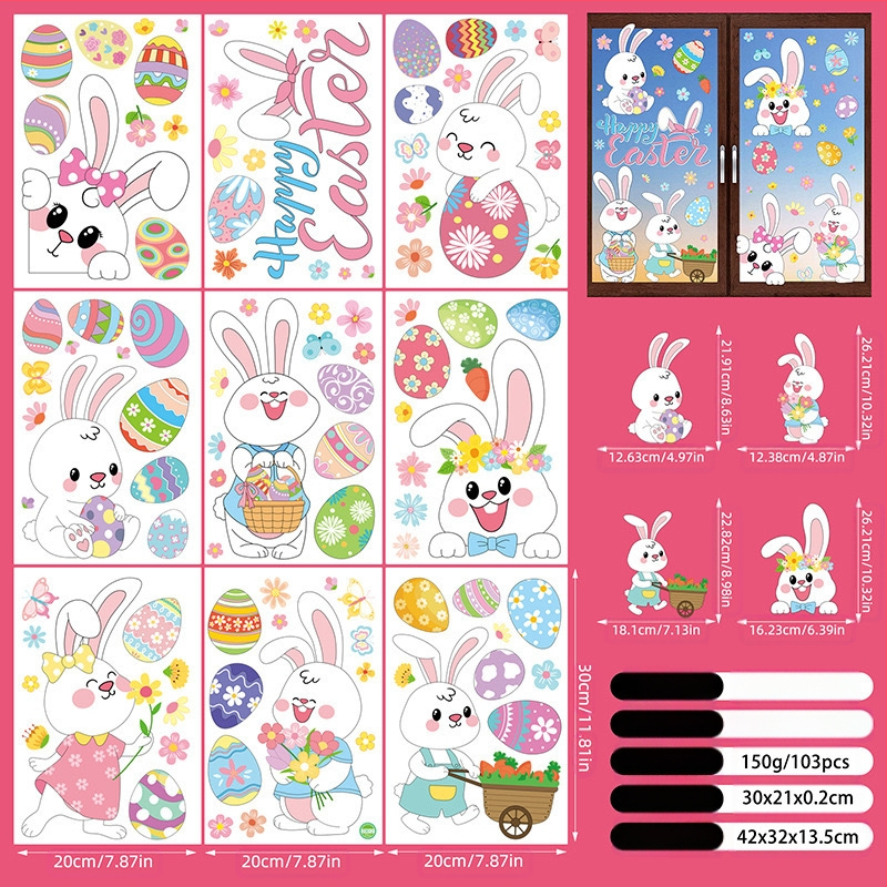 2025. aasta uus lihavõttejänese munatibu 3D-stereo elektrostaatiline kleebis lihavõtteakna klaasist dekoratiivkleebis