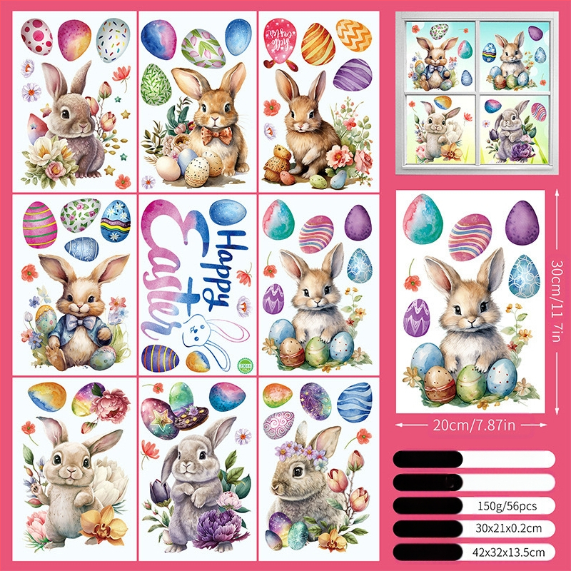 2025. aasta uus lihavõttejänese munatibu 3D-stereo elektrostaatiline kleebis lihavõtteakna klaasist dekoratiivkleebis