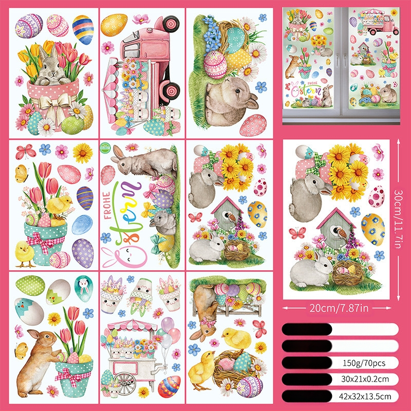 2025. aasta uus lihavõttejänese munatibu 3D-stereo elektrostaatiline kleebis lihavõtteakna klaasist dekoratiivkleebis