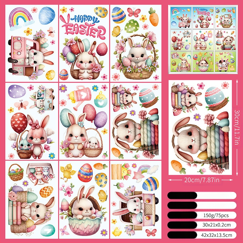 2025. aasta uus lihavõttejänese munatibu 3D-stereo elektrostaatiline kleebis lihavõtteakna klaasist dekoratiivkleebis