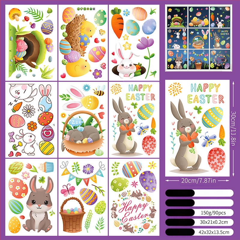 2025. aasta uus lihavõttejänese munatibu 3D-stereo elektrostaatiline kleebis lihavõtteakna klaasist dekoratiivkleebis