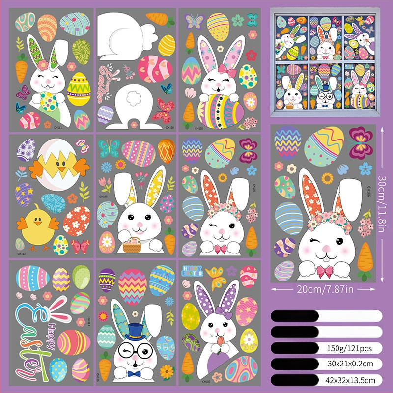 2025. aasta uus lihavõttejänese munatibu 3D-stereo elektrostaatiline kleebis lihavõtteakna klaasist dekoratiivkleebis