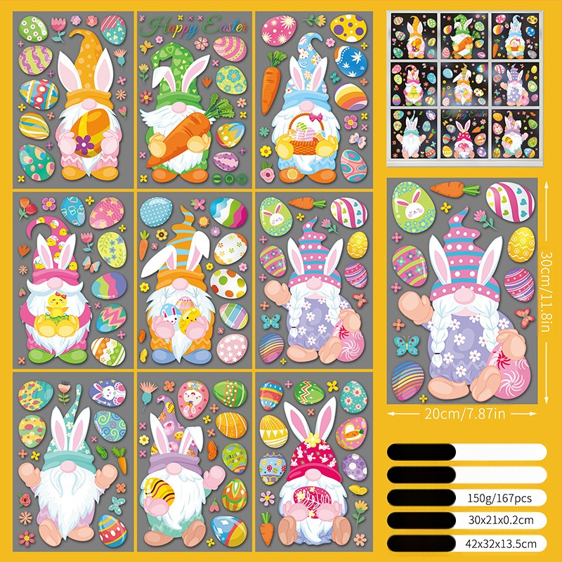 2025. aasta uus lihavõttejänese munatibu 3D-stereo elektrostaatiline kleebis lihavõtteakna klaasist dekoratiivkleebis