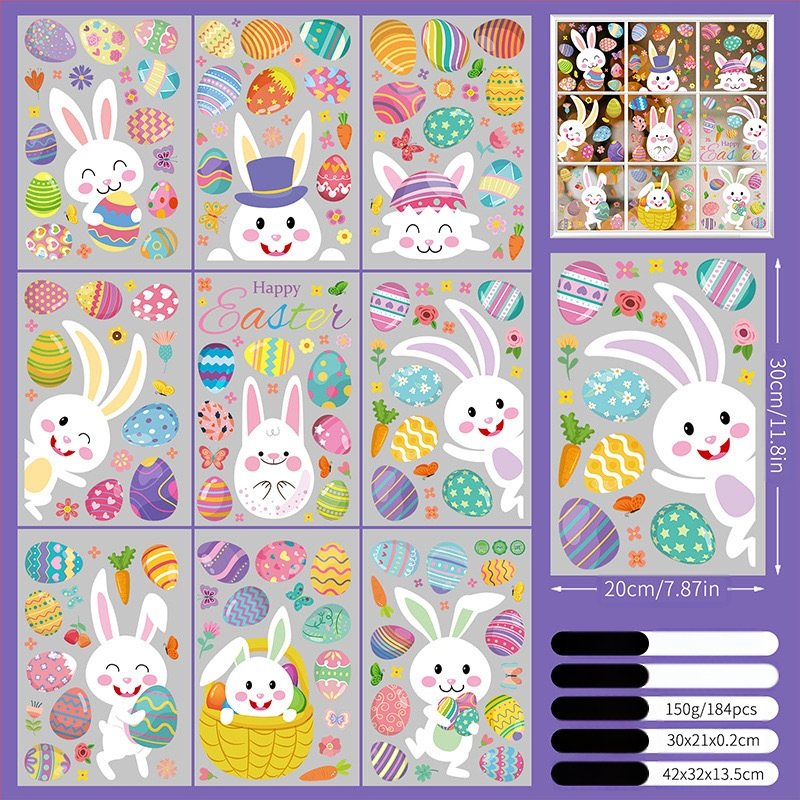 2025. aasta uus lihavõttejänese munatibu 3D-stereo elektrostaatiline kleebis lihavõtteakna klaasist dekoratiivkleebis