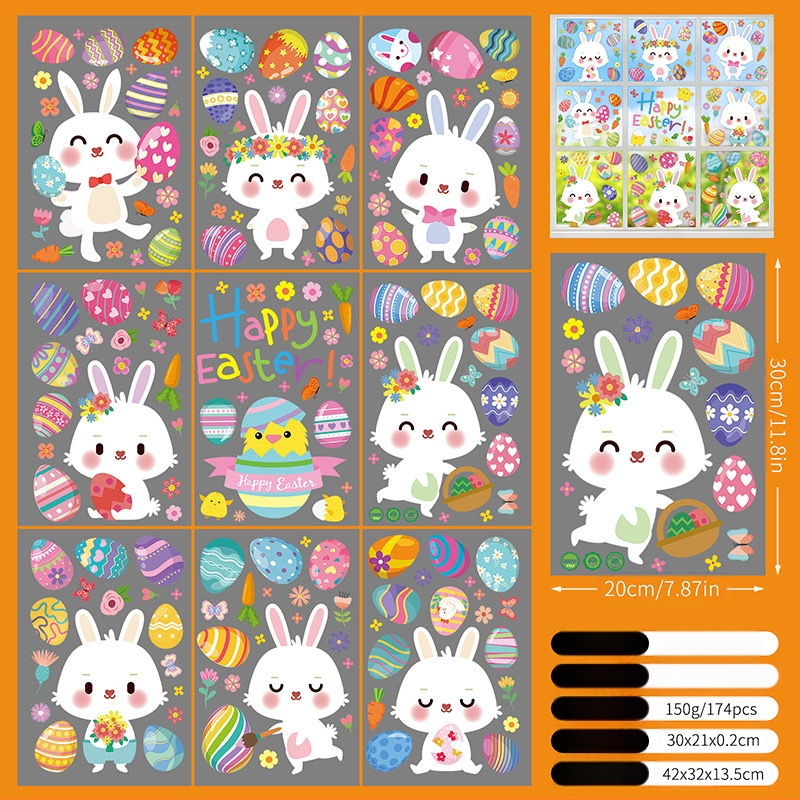 2025. aasta uus lihavõttejänese munatibu 3D-stereo elektrostaatiline kleebis lihavõtteakna klaasist dekoratiivkleebis