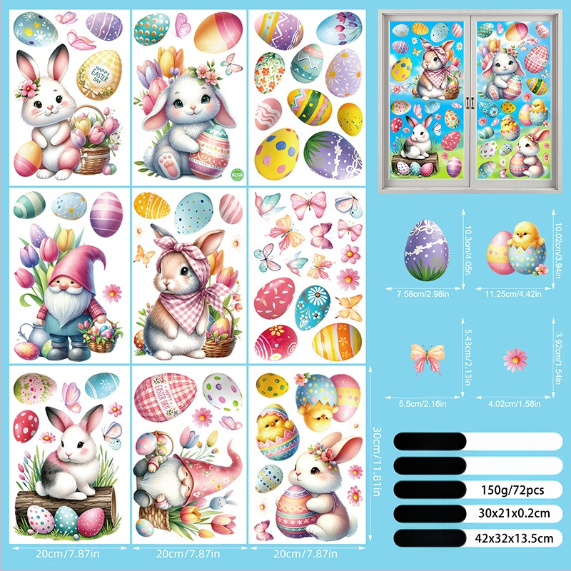 2025. aasta uus lihavõttejänese munatibu 3D-stereo elektrostaatiline kleebis lihavõtteakna klaasist dekoratiivkleebis