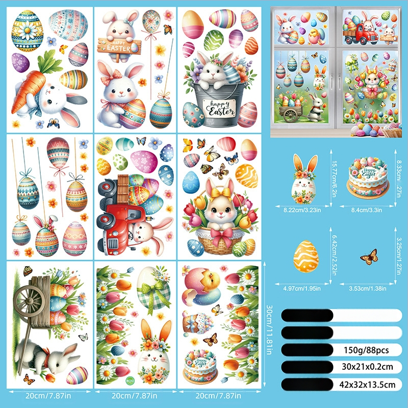 2025. aasta uus lihavõttejänese munatibu 3D-stereo elektrostaatiline kleebis lihavõtteakna klaasist dekoratiivkleebis