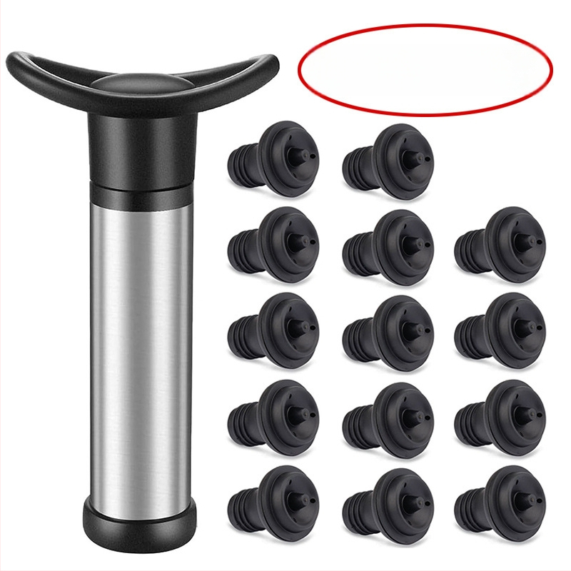 Tarpvalstybinis vyno vakuuminis vyno kamštis iš nerūdijančio plieno oro pompos, vieno siurblio ir dviejų kištukų vakuuminio konservavimo kamštis, silikoninis vyno kamštis