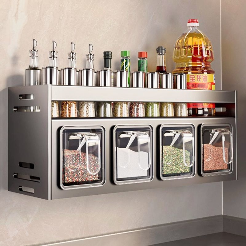Кухненска поставка за подправки, неперфорирана, за стенен монтаж, домакинска многофункционална кутия за подправки, буркан, комбиниран костюм за съхранение