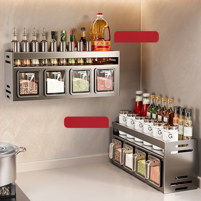 Кухненска поставка за подправки, неперфорирана, за стенен монтаж, домакинска многофункционална кутия за подправки, буркан, комбиниран костюм за съхранение