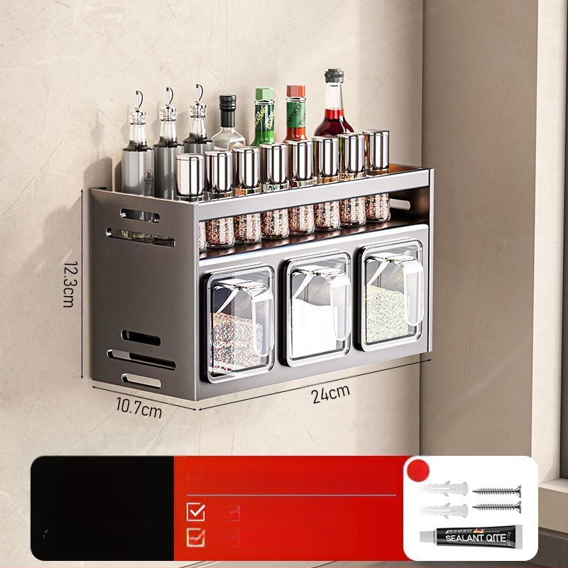 Кухненска поставка за подправки, неперфорирана, за стенен монтаж, домакинска многофункционална кутия за подправки, буркан, комбиниран костюм за съхранение