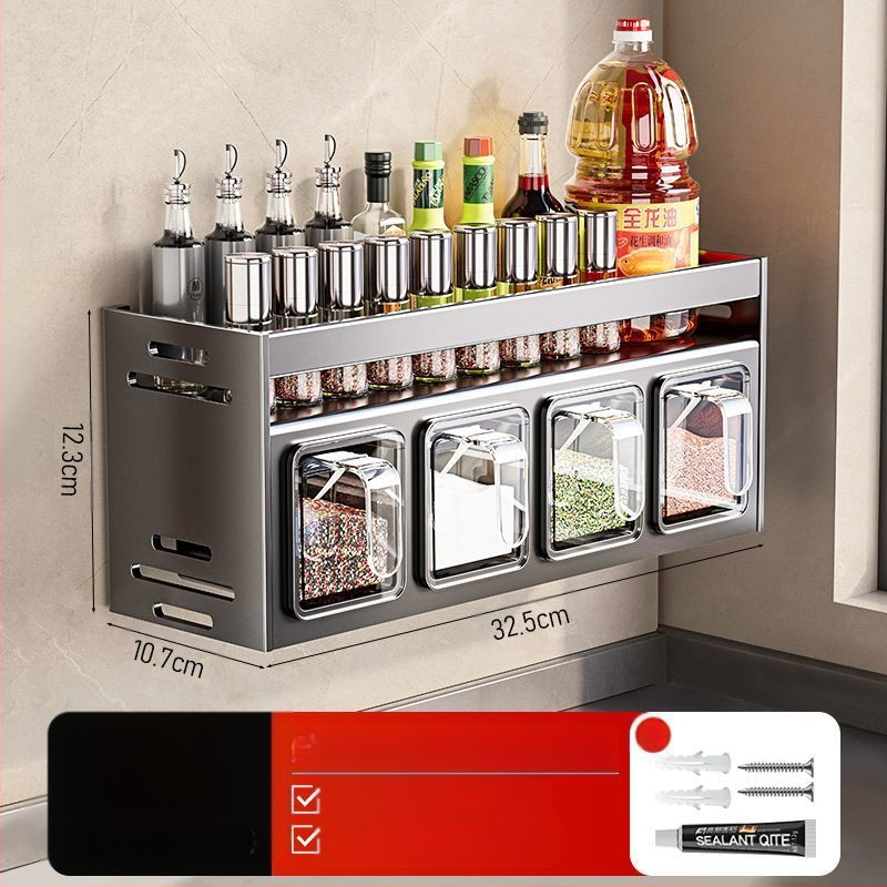 Кухненска поставка за подправки, неперфорирана, за стенен монтаж, домакинска многофункционална кутия за подправки, буркан, комбиниран костюм за съхранение
