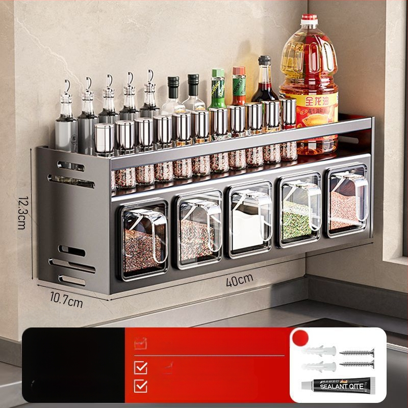 Кухненска поставка за подправки, неперфорирана, за стенен монтаж, домакинска многофункционална кутия за подправки, буркан, комбиниран костюм за съхранение