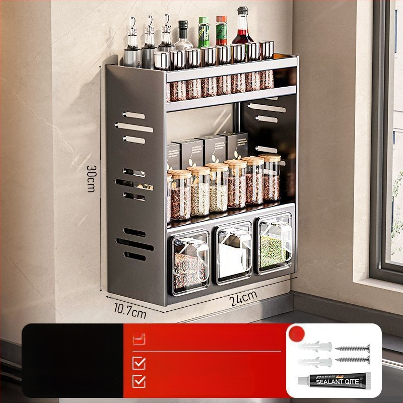 Кухненска поставка за подправки, неперфорирана, за стенен монтаж, домакинска многофункционална кутия за подправки, буркан, комбиниран костюм за съхранение