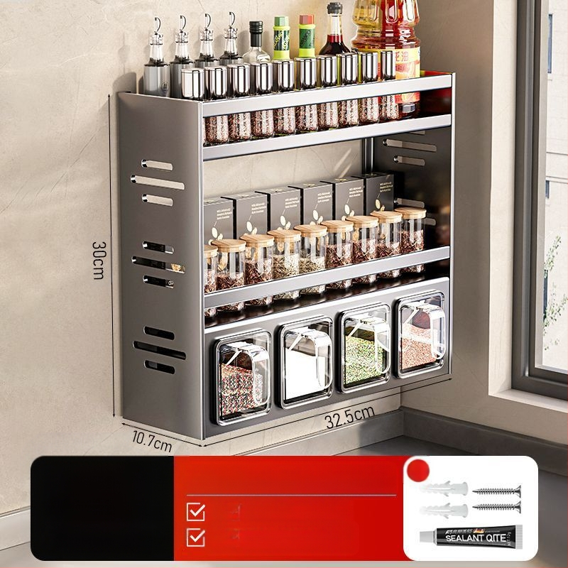 Кухненска поставка за подправки, неперфорирана, за стенен монтаж, домакинска многофункционална кутия за подправки, буркан, комбиниран костюм за съхранение