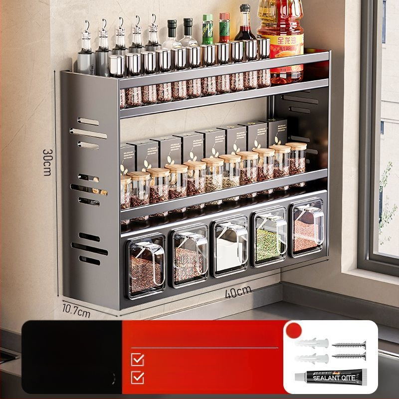 Кухненска поставка за подправки, неперфорирана, за стенен монтаж, домакинска многофункционална кутия за подправки, буркан, комбиниран костюм за съхранение