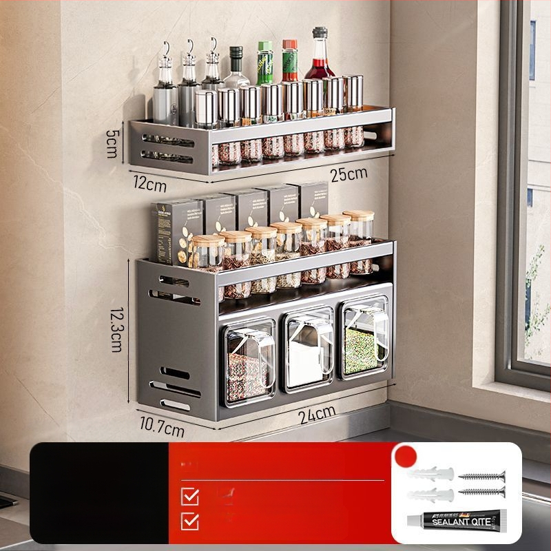 Кухненска поставка за подправки, неперфорирана, за стенен монтаж, домакинска многофункционална кутия за подправки, буркан, комбиниран костюм за съхранение
