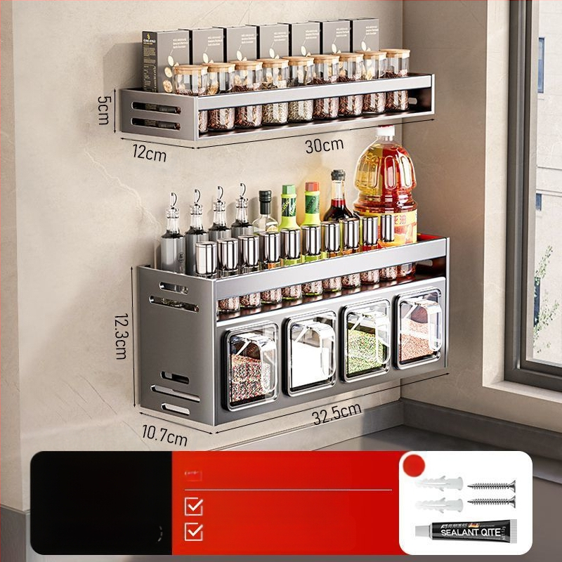 Кухненска поставка за подправки, неперфорирана, за стенен монтаж, домакинска многофункционална кутия за подправки, буркан, комбиниран костюм за съхранение