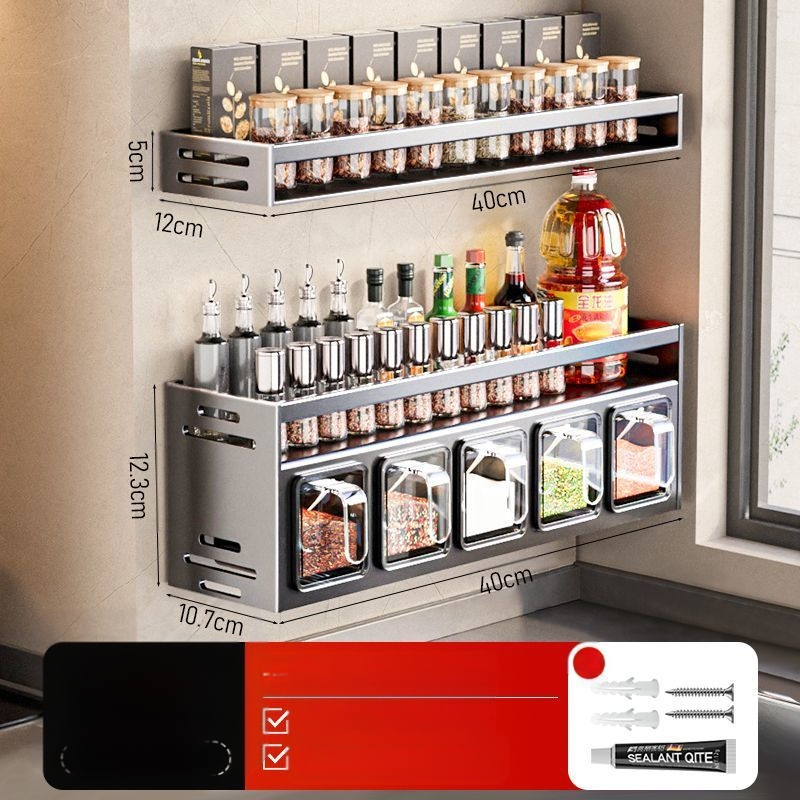 Кухненска поставка за подправки, неперфорирана, за стенен монтаж, домакинска многофункционална кутия за подправки, буркан, комбиниран костюм за съхранение