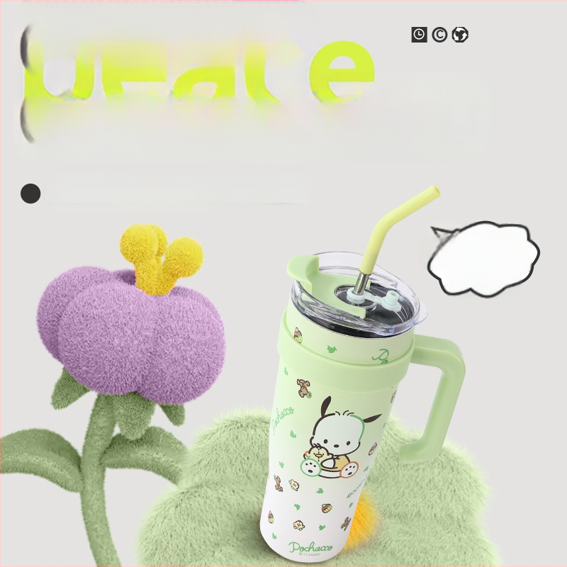 Gyermek Sanrio kreatív rajzfilm nagy kapacitású kültéri hordozható autóba szerelhető szigetelt meleg és hideg fogantyús pohár hordozható