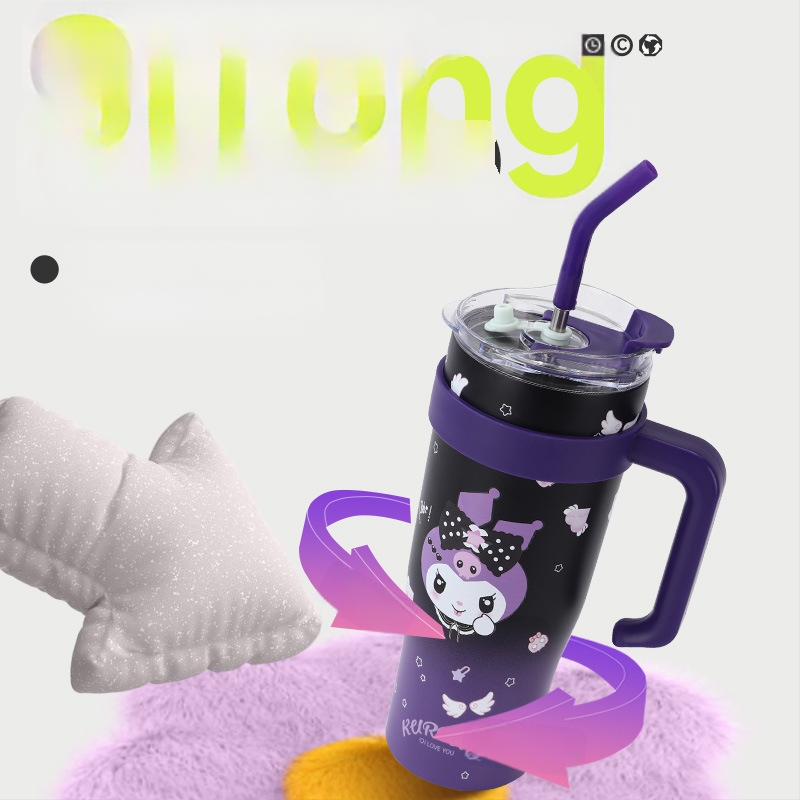 Gyermek Sanrio kreatív rajzfilm nagy kapacitású kültéri hordozható autóba szerelhető szigetelt meleg és hideg fogantyús pohár hordozható