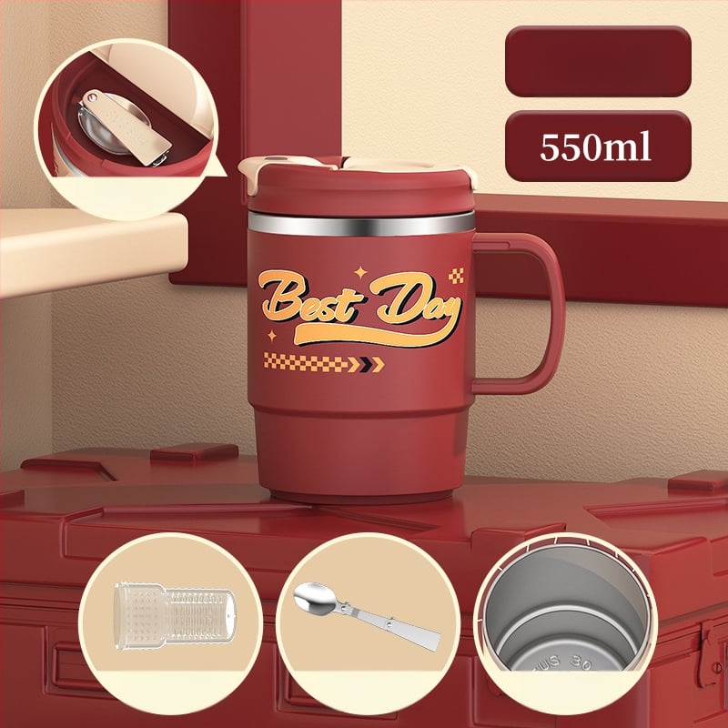 Gyárilag közvetlen szállítású, magas színű, 304 rozsdamentes acélból készült kávésbögre, tealefolyóval és fedéllel ellátott irodai bögregenerációval