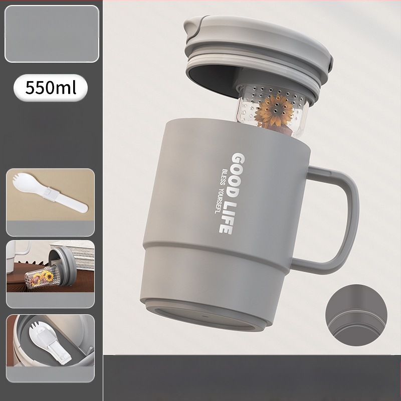 Gyárilag közvetlen szállítású, magas színű, 304 rozsdamentes acélból készült kávésbögre, tealefolyóval és fedéllel ellátott irodai bögregenerációval