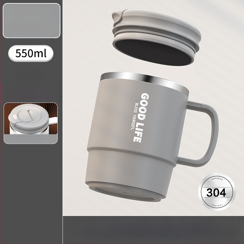 Gyárilag közvetlen szállítású, magas színű, 304 rozsdamentes acélból készült kávésbögre, tealefolyóval és fedéllel ellátott irodai bögregenerációval