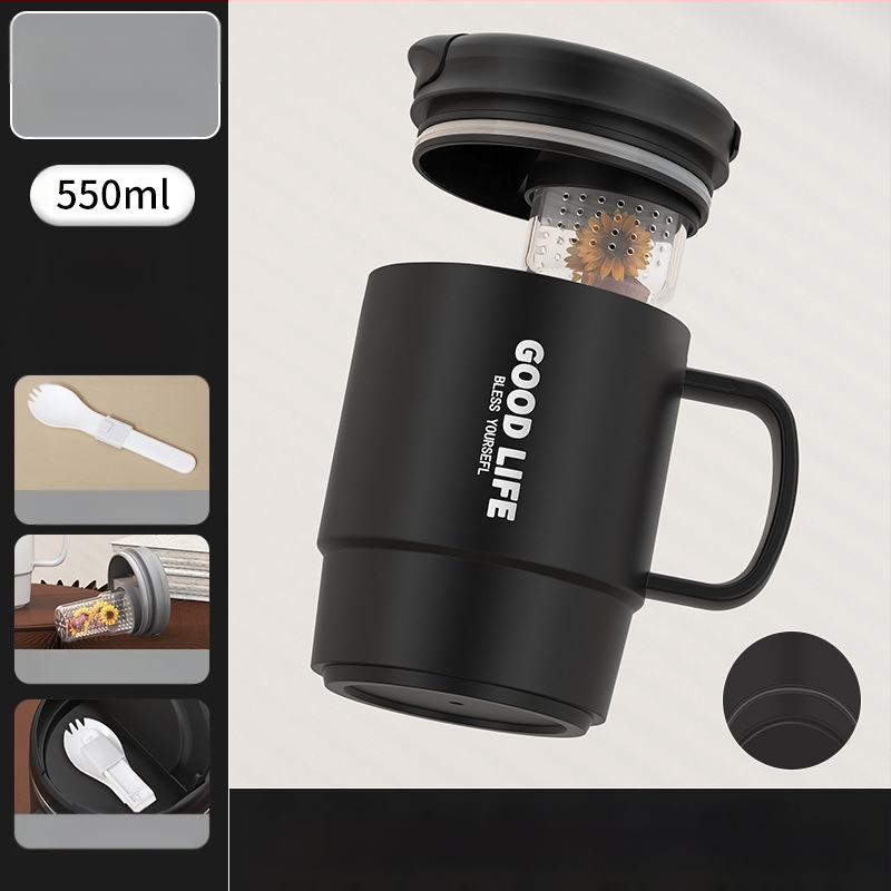 Gyárilag közvetlen szállítású, magas színű, 304 rozsdamentes acélból készült kávésbögre, tealefolyóval és fedéllel ellátott irodai bögregenerációval