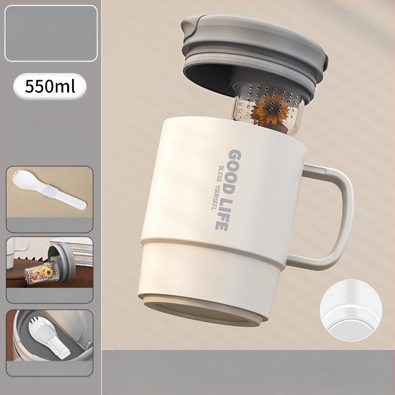 Gyárilag közvetlen szállítású, magas színű, 304 rozsdamentes acélból készült kávésbögre, tealefolyóval és fedéllel ellátott irodai bögregenerációval