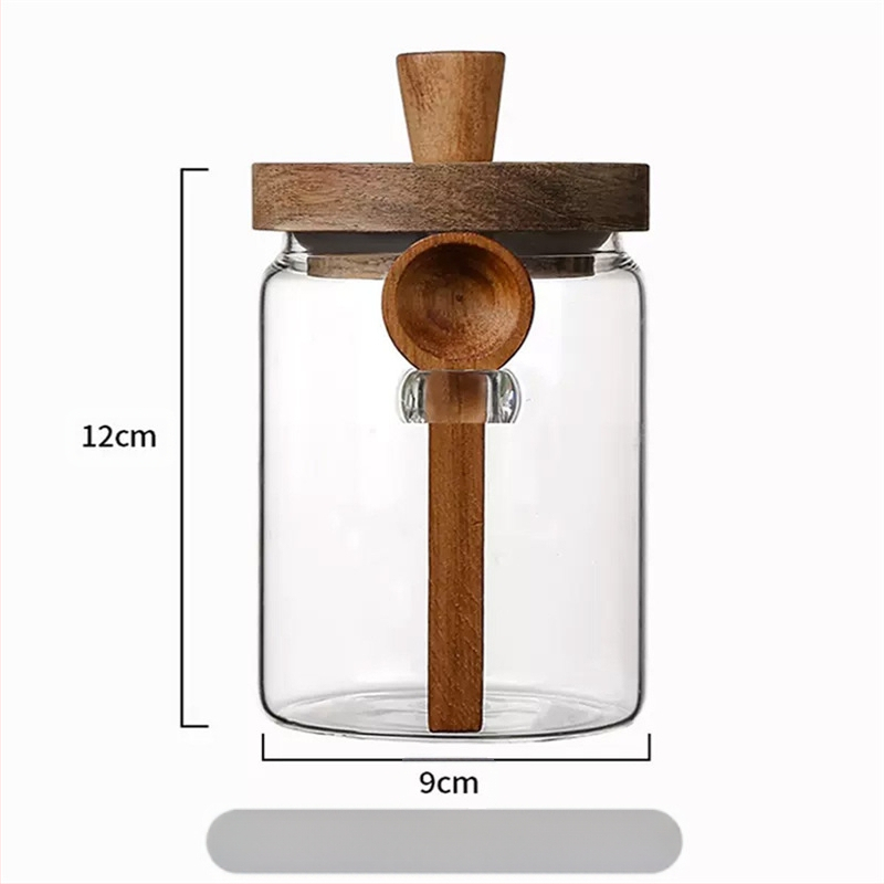 Didelio borosilikatinio stiklo sandarus indas su šaukštu, grūdų ir kavos pupelių laikymo indas su dangteliu, stiklinis indas laikymo indui, arbatos indelis