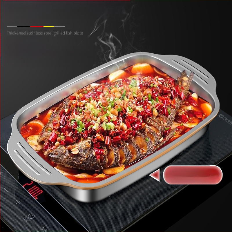 Roostevabast terasest paksendatud grillitud kalataldrik induktsioonpliidi küpsetusplaat ristkülikukujuline taldrik grill mereannid vähid lame kaubanduslik taldrik