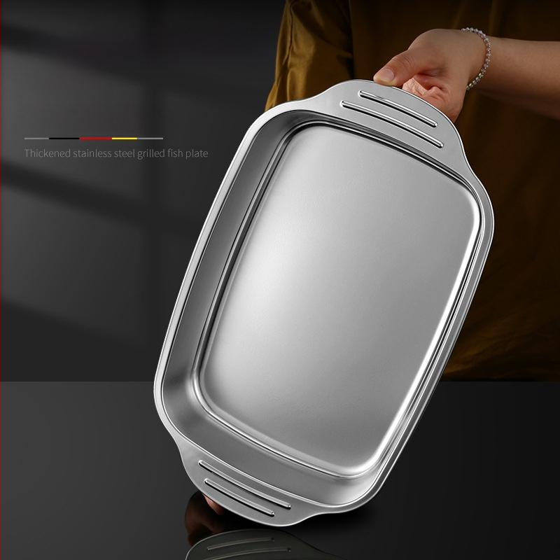 Roostevabast terasest paksendatud grillitud kalataldrik induktsioonpliidi küpsetusplaat ristkülikukujuline taldrik grill mereannid vähid lame kaubanduslik taldrik