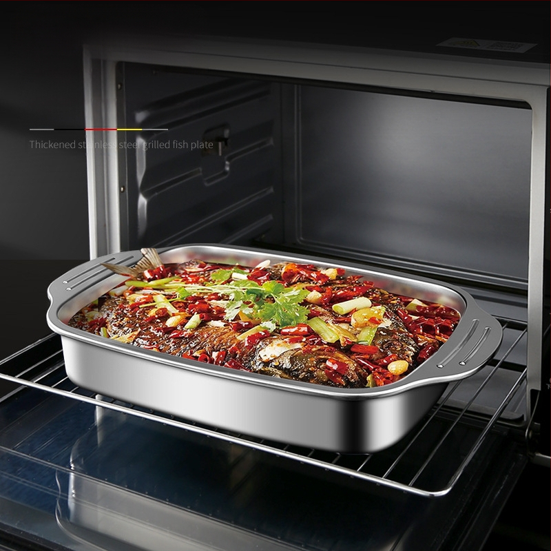 Roostevabast terasest paksendatud grillitud kalataldrik induktsioonpliidi küpsetusplaat ristkülikukujuline taldrik grill mereannid vähid lame kaubanduslik taldrik