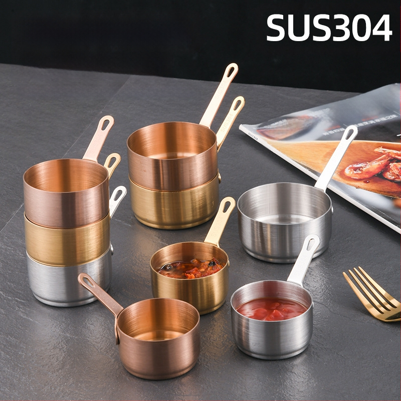 304 nerūdijančio plieno padažo puodelis su padažo lėkštute, vakarietiško restorano kepsnių padažo puodelis, kūrybingas pomidorų padažo puodelis, kibiras, stalo reikmenys
