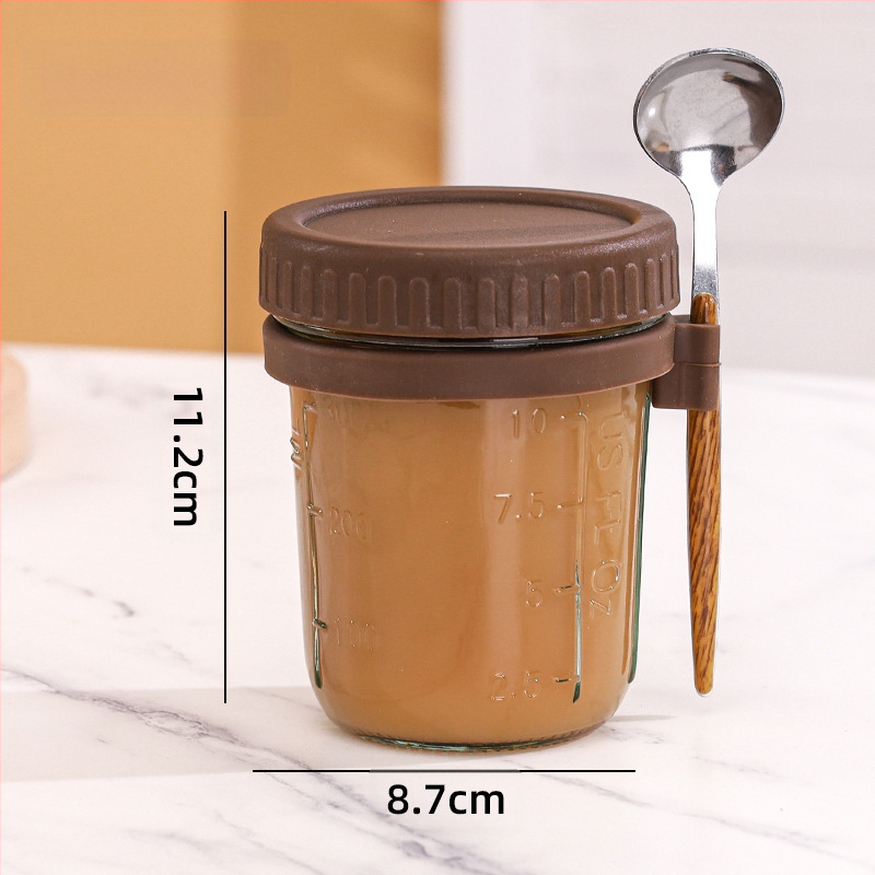 Éjszakai zabpelyhes pohár, hordozható joghurtos reggelizőpohár, nagy szépségértékű függőkanál, üveg masonpohár, zabpelyhes tejes salátapohár