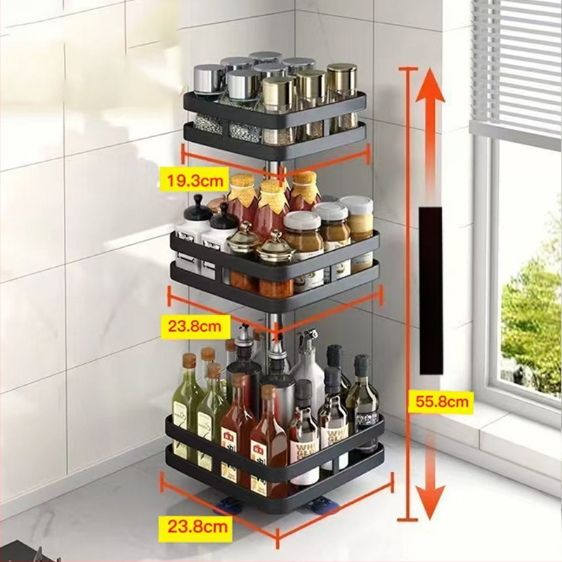 Virtuvės prieskonių lentynėlė aliejui, druskai, padažui, actui, daugiafunkcinė, 360° besisukanti, patogi sandėliavimo vieta