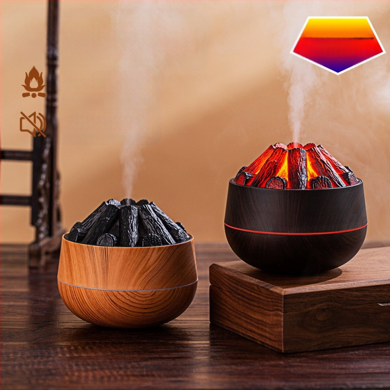Kreatív szénpárásító aromaterápiás mini vulkán USB hordozható asztali mini néma köd láng párásító