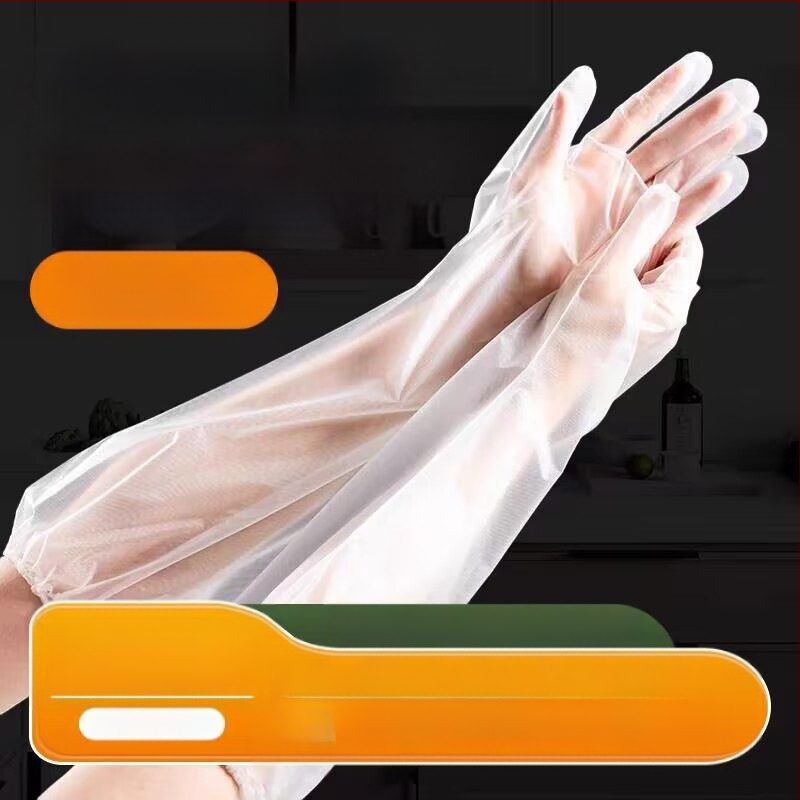 Vienkartinės pamušalu rankovės ilgos pirštinės CPE sustorintos vandeniui ir aliejui atsparios virtuvės namų ruošos valymo pirštinės