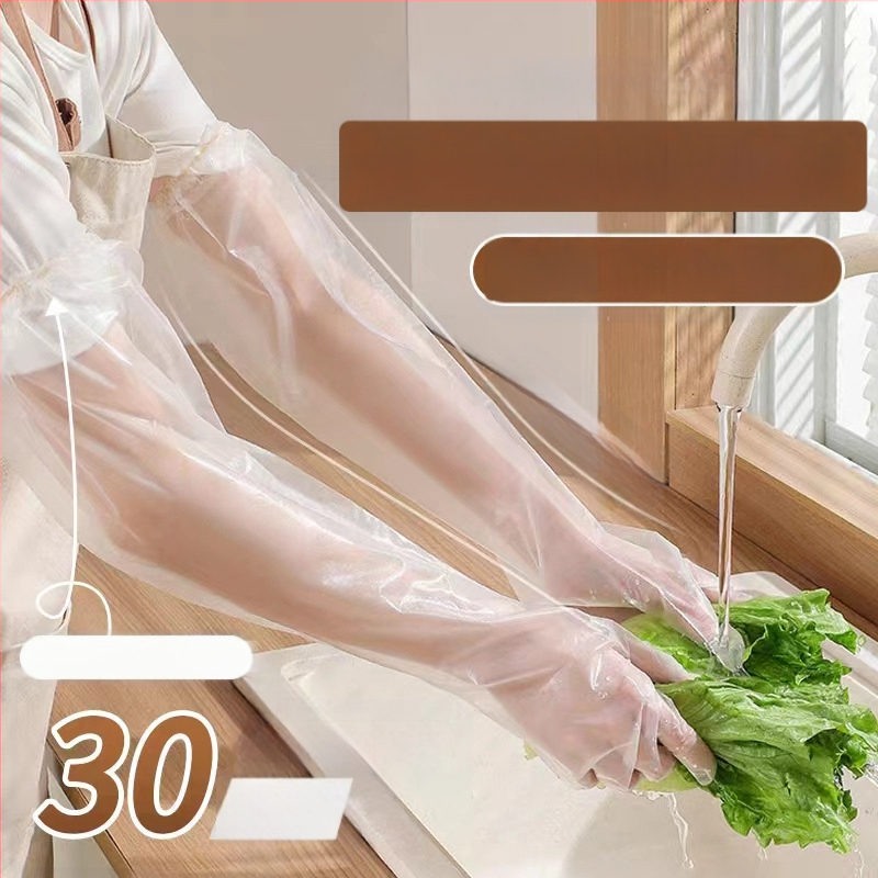 Vienkartinės pamušalu rankovės ilgos pirštinės CPE sustorintos vandeniui ir aliejui atsparios virtuvės namų ruošos valymo pirštinės