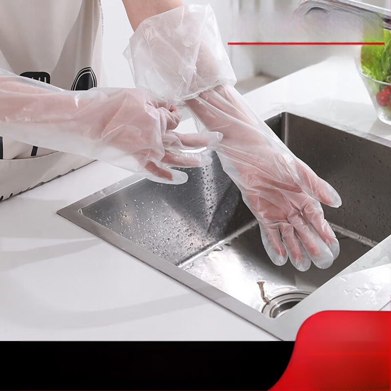 Vienkartinės pamušalu rankovės ilgos pirštinės CPE sustorintos vandeniui ir aliejui atsparios virtuvės namų ruošos valymo pirštinės
