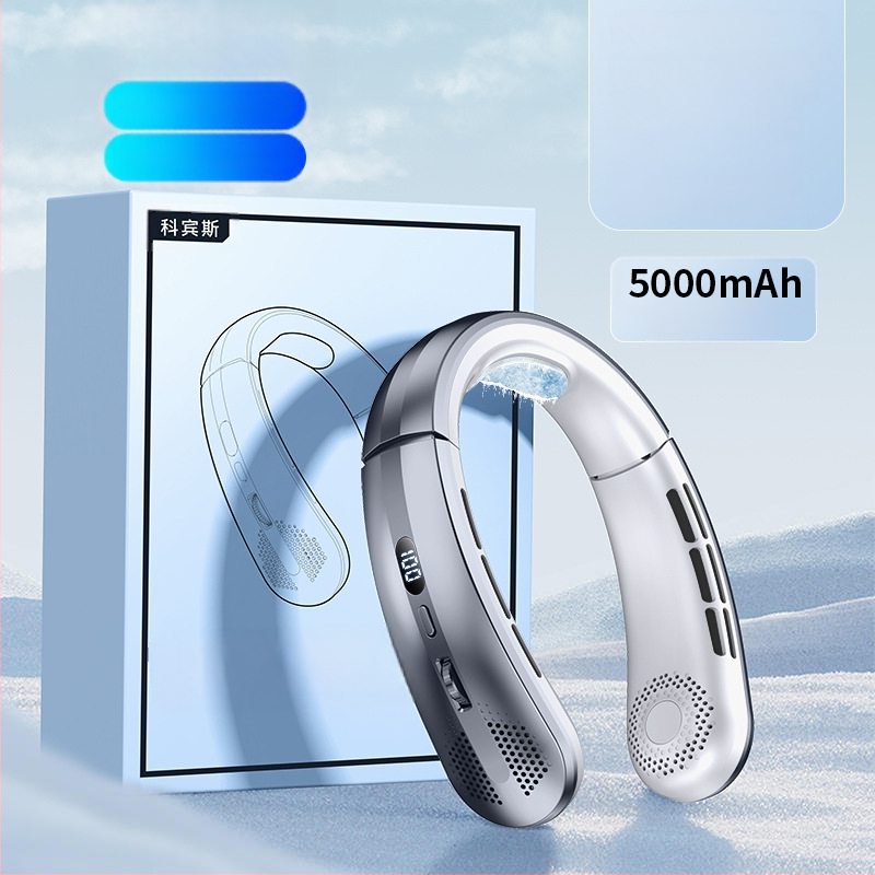 Piiriülene uue stiili digitaalne ekraaniga kaelaventilaator õpilastele mõeldud kaasaskantav USB-mini rippventilaator 100 kiirusega väike ventilaator õuespordiks