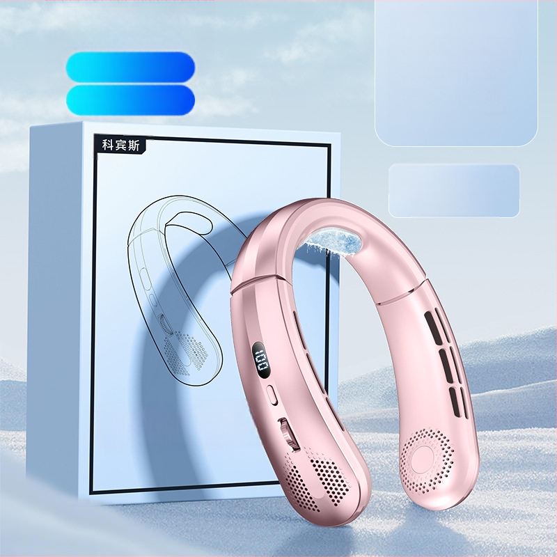 Piiriülene uue stiili digitaalne ekraaniga kaelaventilaator õpilastele mõeldud kaasaskantav USB-mini rippventilaator 100 kiirusega väike ventilaator õuespordiks