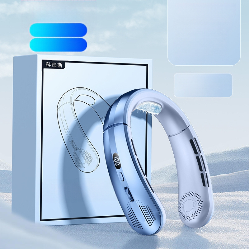 Piiriülene uue stiili digitaalne ekraaniga kaelaventilaator õpilastele mõeldud kaasaskantav USB-mini rippventilaator 100 kiirusega väike ventilaator õuespordiks