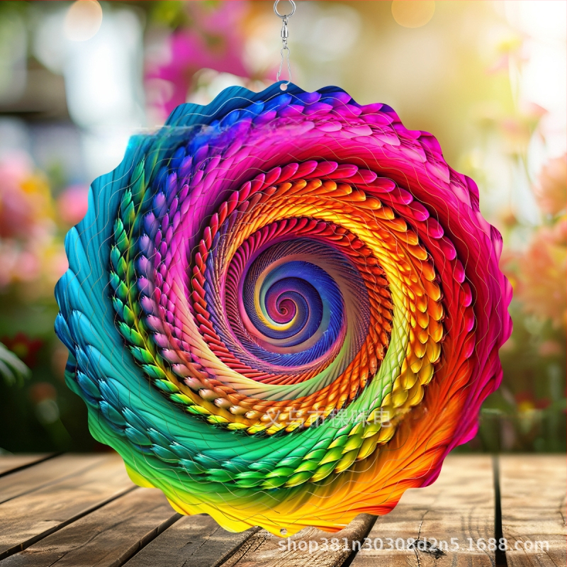 Tarpvalstybinis gamyklinis tiesioginis 3D besisukantis vėjo varpelis, skirtas spalvotam kiemo sodo metaliniam pakabinamam dekoravimui
