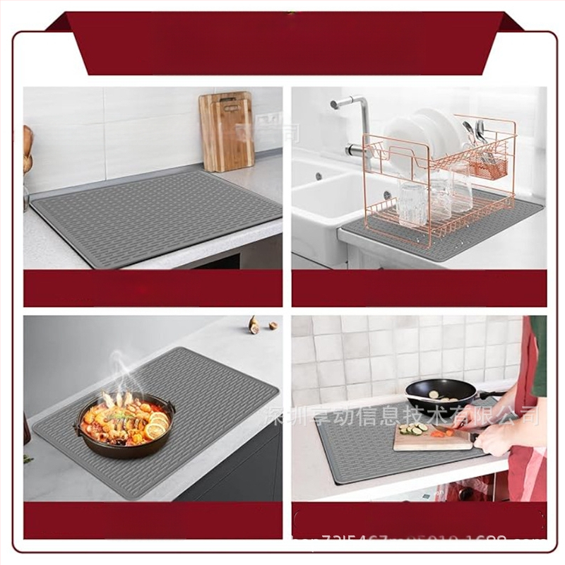 Sandėlyje yra naujas daugiafunkcis viryklės kilimėlis, stalviršio baro apsauginis kilimėlis, aukštai temperatūrai atsparus šilumos izoliacinis puodų kilimėlis, virtuvės nusausinimo kilimėlis