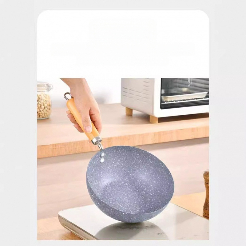 Piiriülene mittenakkuv väike wok-pann marmormustriga mittenakkuv väike pott majapidamises kasutatav mini õues kasutatav wok-pann ühe potiga väike praepann