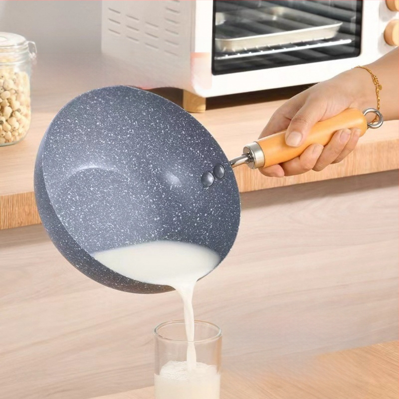 Piiriülene mittenakkuv väike wok-pann marmormustriga mittenakkuv väike pott majapidamises kasutatav mini õues kasutatav wok-pann ühe potiga väike praepann