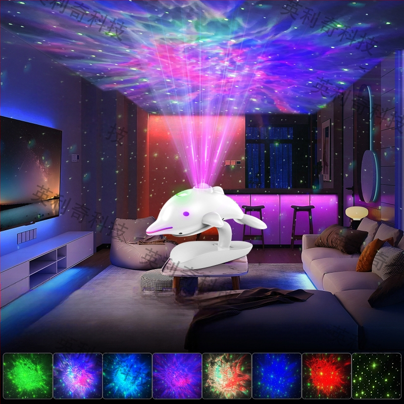 Amazoni uus piiriülene delfiinidega tähistaeva lamp, värviline projektsioonlamp, laste öövalgusti, magamistoa LED-projektsioonlamp
