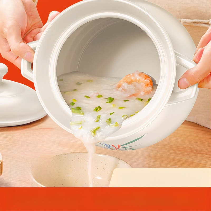 Didelis baltas porcelianinis puodas, atsparus aukštai temperatūrai, tinka dujinėms viryklėms, idealiai tinka vištienai ir mėsai troškinti, košei virti, taip pat didelės talpos sriubai, specialiai sukurtas sausam degimui.